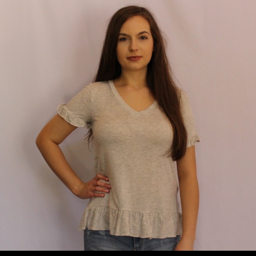 Oatmeal Ruffle Top